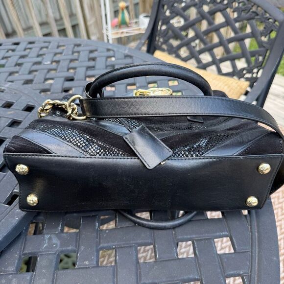 MICHAEL KORS Blk Hamilton Metallic Snake Embossed Leather Bag Satchel Purse - Picture 4 of 7